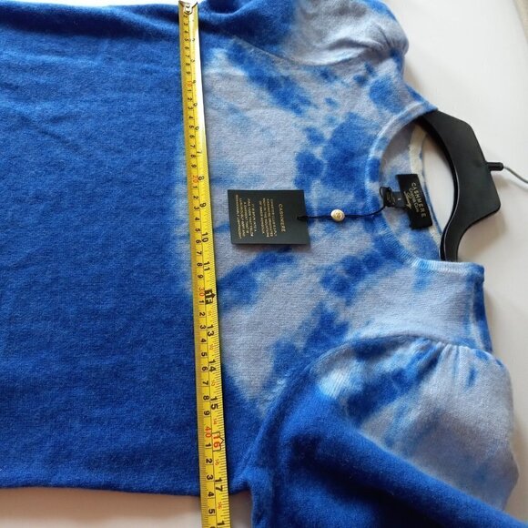 Charter Club Sweater Top 100% Cashmere Crew Neckline Puff Sleeve Two-Tone Blue S - Picture 11 of 12